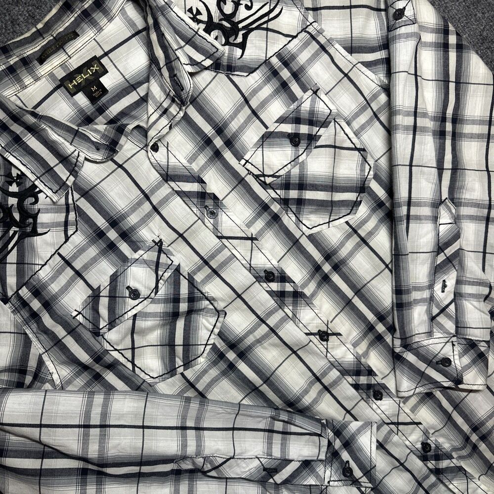 HELIX Athletic Fit Plaid Long Sleeve Button Up Shirt Men M